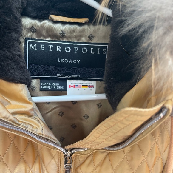 Metropolis Couloir Quilted Gold Parka w Real Fur Hood- Sz 8 - Picture 2 of 8
